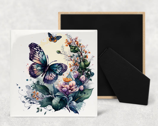 Watercolor Butterflies Art Decorative Ceramic Tile with Optional Easel Back - Available in 3 Sizes