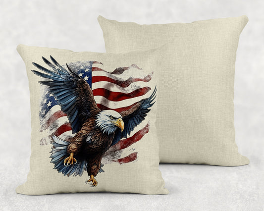 15.75 Inch Bald Eagle Art Linen   Linen Throw Pillow Sham