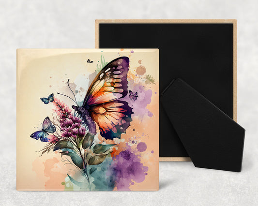 Watercolor Butterflies Art Decorative Ceramic Tile with Optional Easel Back - Available in 3 Sizes