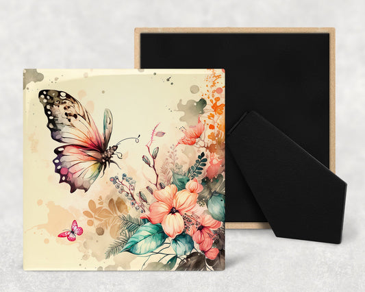 Watercolor Butterflies Art Decorative Ceramic Tile with Optional Easel Back - Available in 3 Sizes