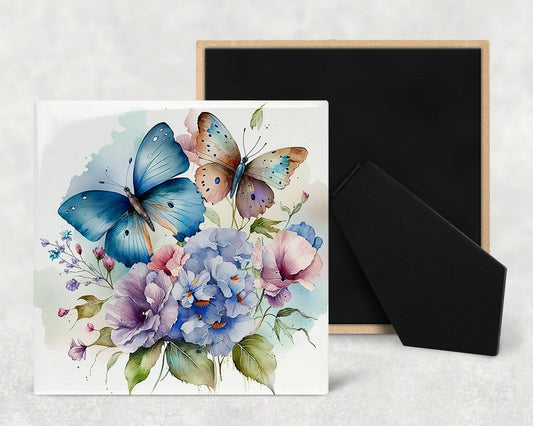 Watercolor Butterflies Art Decorative Ceramic Tile with Optional Easel Back - Available in 3 Sizes