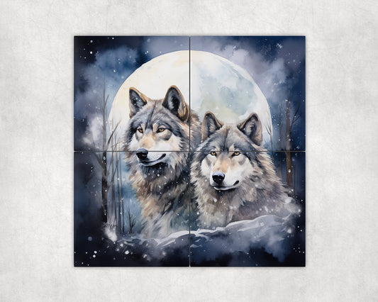 Winter Wolf Art Loose Tile Mural - 3 sizes Available.