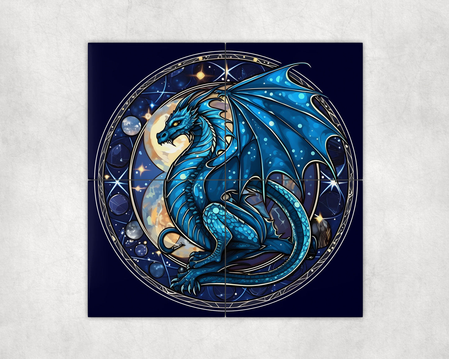 Faux Stained Glass Dragon Art Loose Tile Mural - 3 sizes Available.