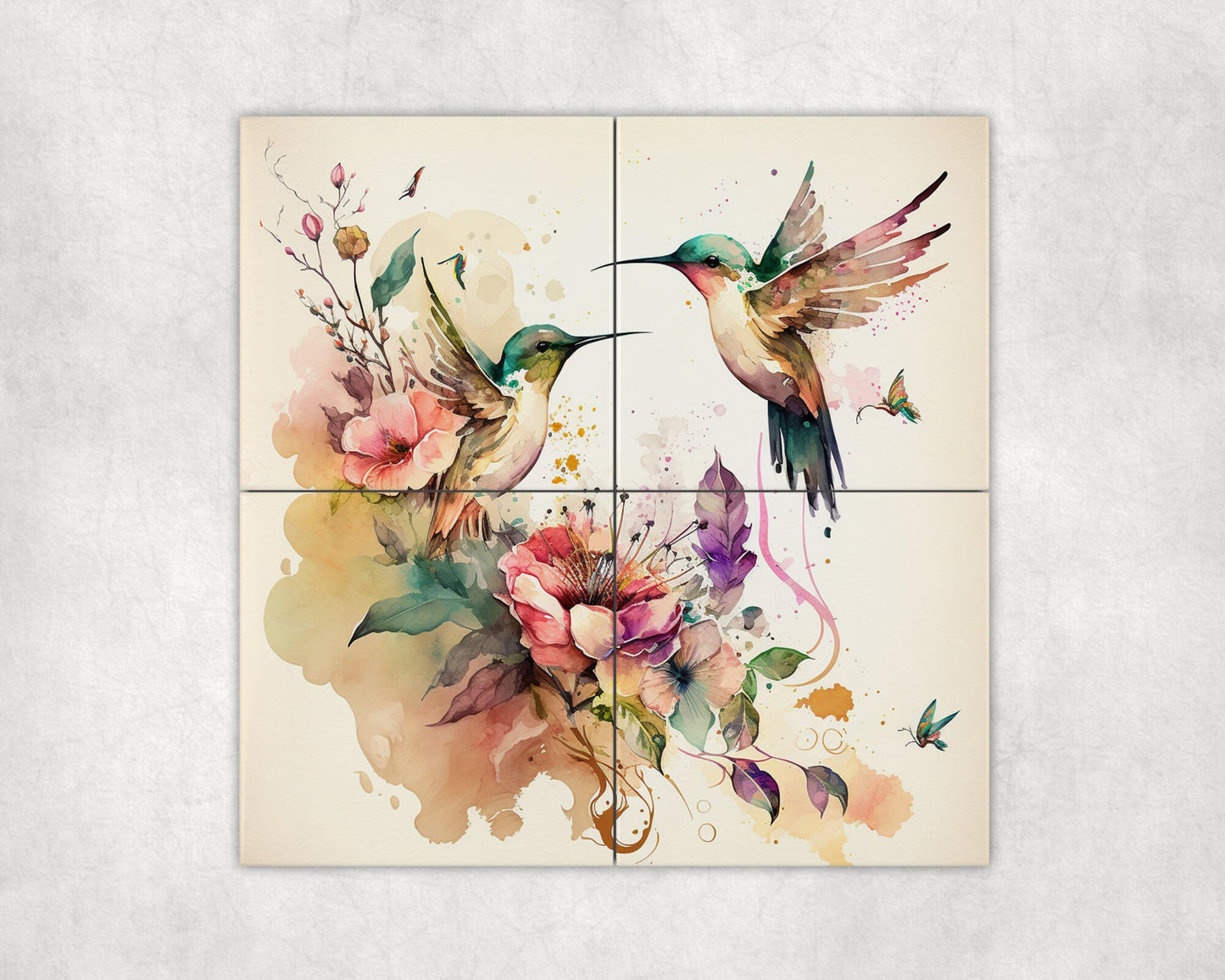 Humingbird Art Loose Tile Mural - 3 sizes Available.