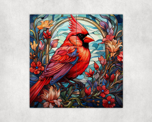 Faux Stained Glass Cardinal Art Loose Tile Mural - 3 sizes Available.