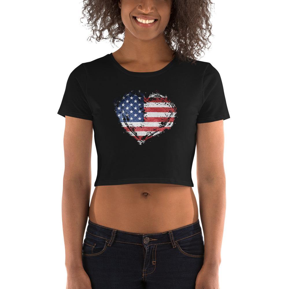 American Flag Heart Women’s Crop Tee - Schoppix Gifts