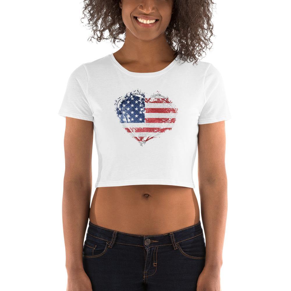 American Flag Heart Women’s Crop Tee - Schoppix Gifts