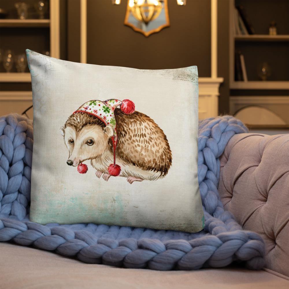 Cute Winter Hedgehog Premium Throw Pillow - Schoppix Gifts