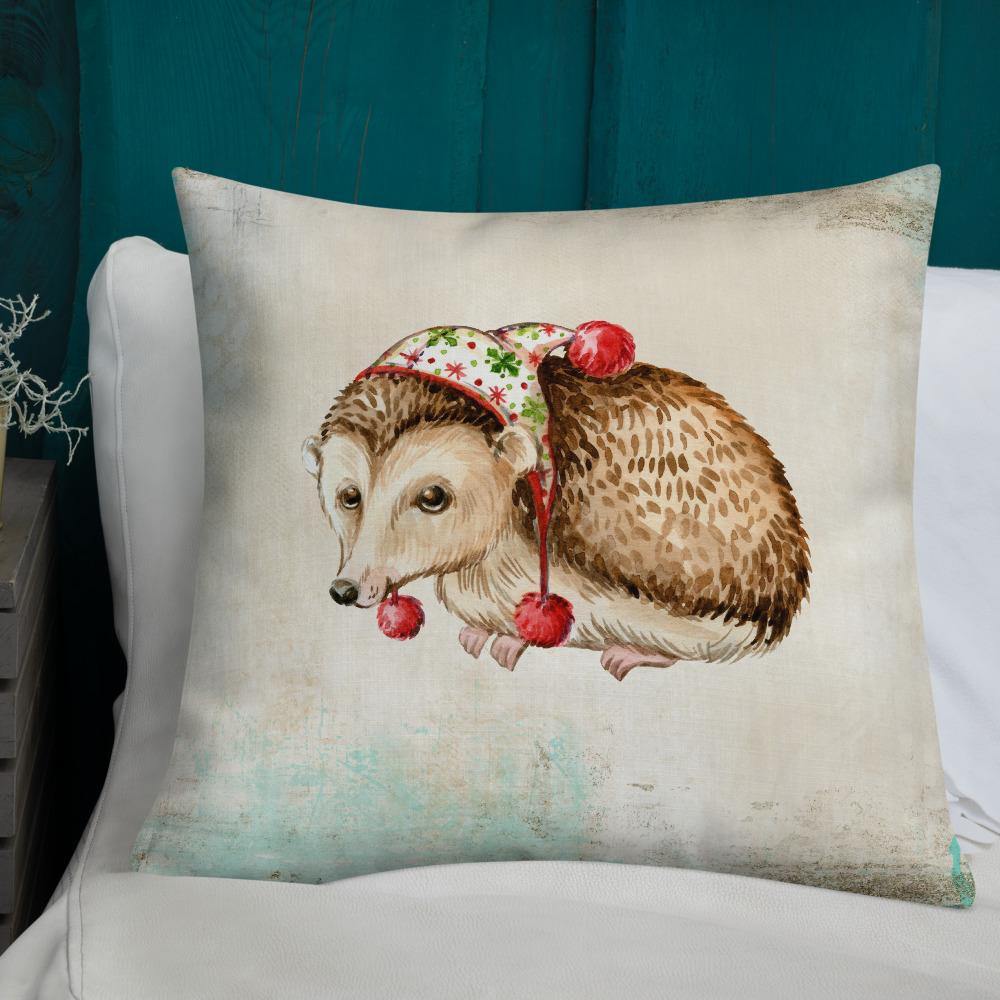 Cute Winter Hedgehog Premium Throw Pillow - Schoppix Gifts