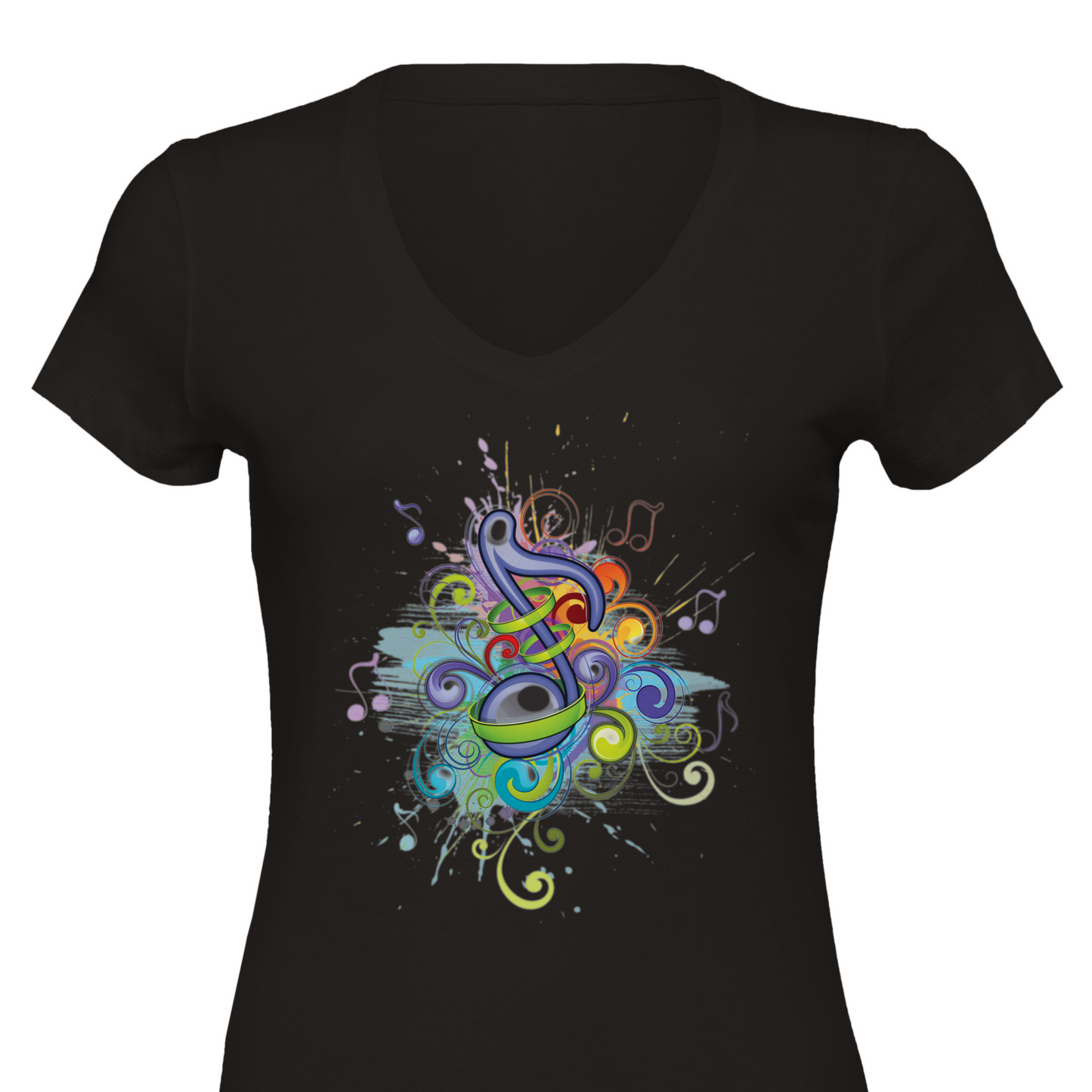 Rainbow Musical Note Premium Womens V-Neck T-shirt - Schoppix Gifts