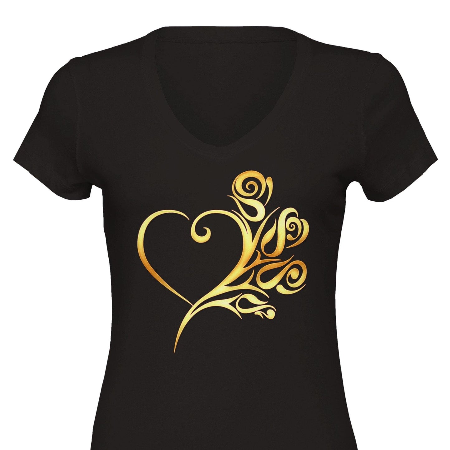 Rose Gold Heart and Roses Tribal Premium Womens V-Neck T-shirt - Schoppix Gifts