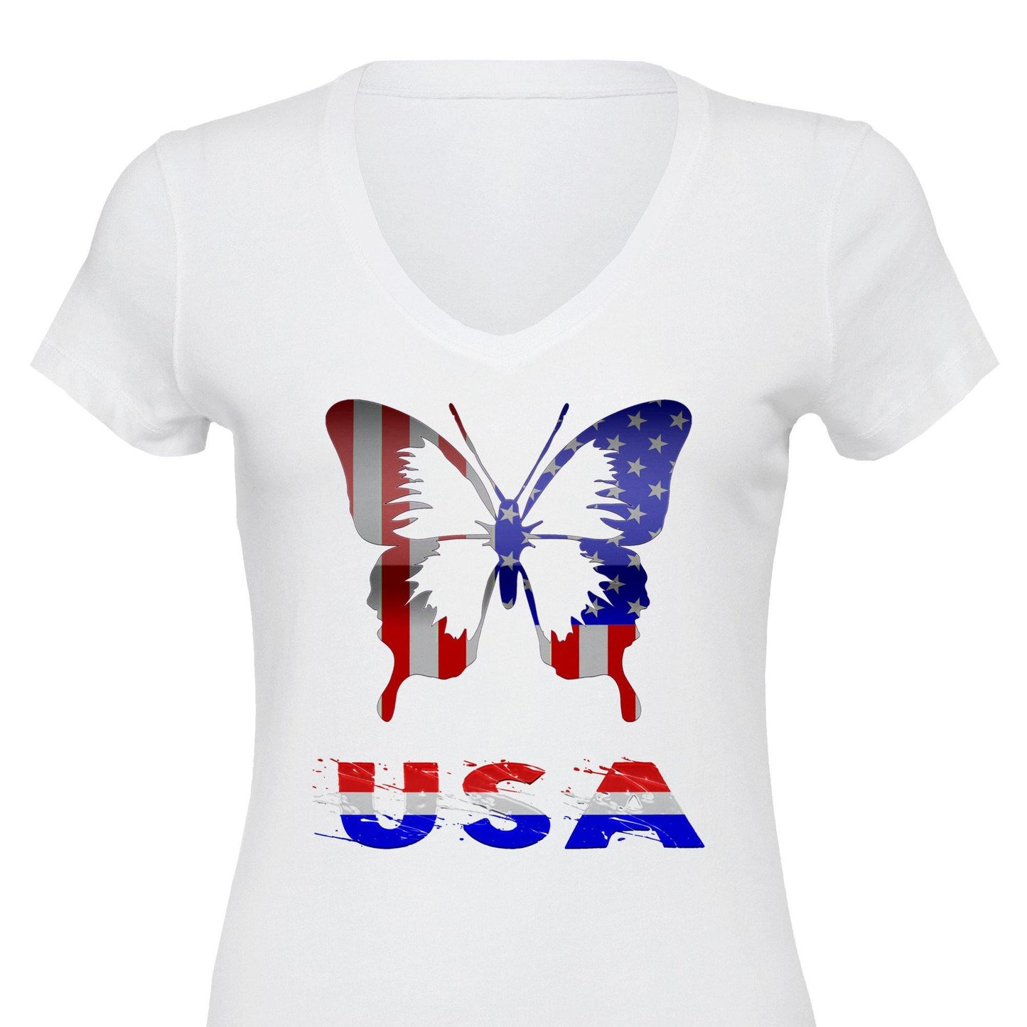 USA American Flag Butterfly Premium Womens V-Neck T-shirt - Schoppix Gifts