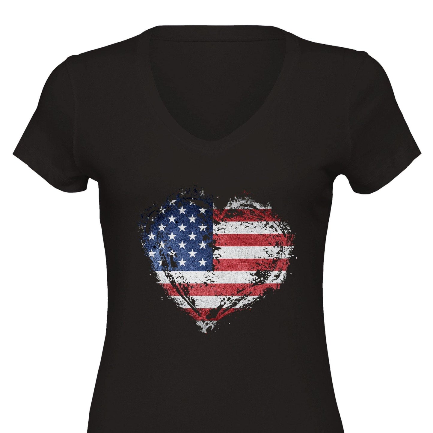 USA Flag Splatter Heart Premium Womens V-Neck T-shirt - Schoppix Gifts