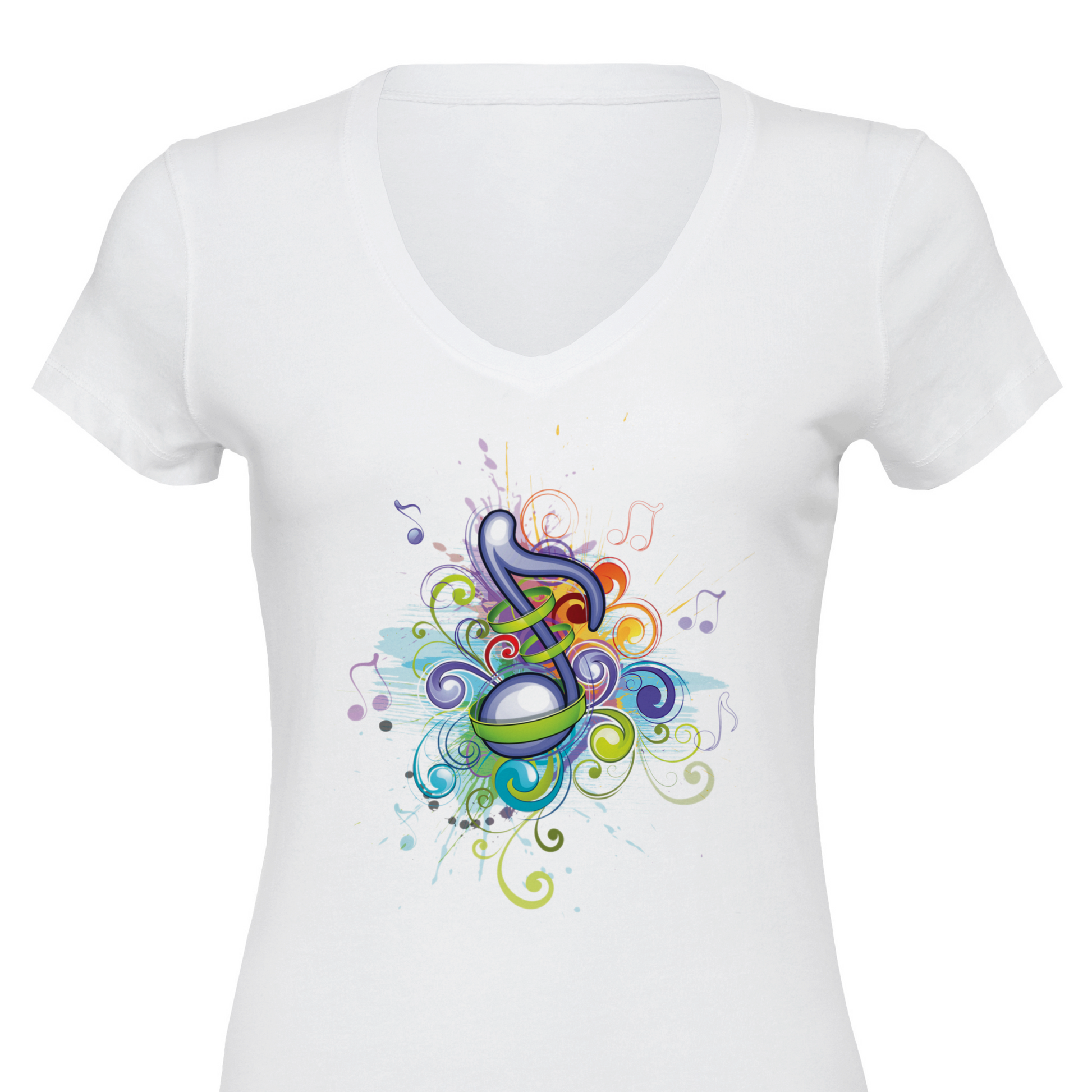 Rainbow Musical Note Premium Womens V-Neck T-shirt - Schoppix Gifts