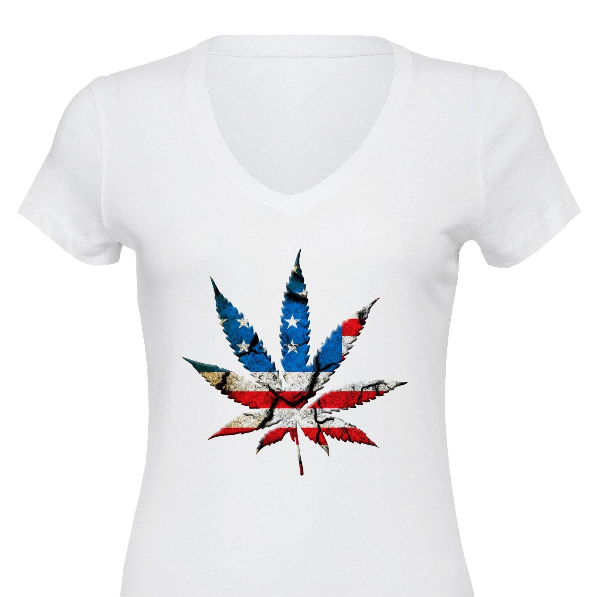 American Flag Pot Leaf Premium Womens V-Neck T-shirt - Schoppix Gifts