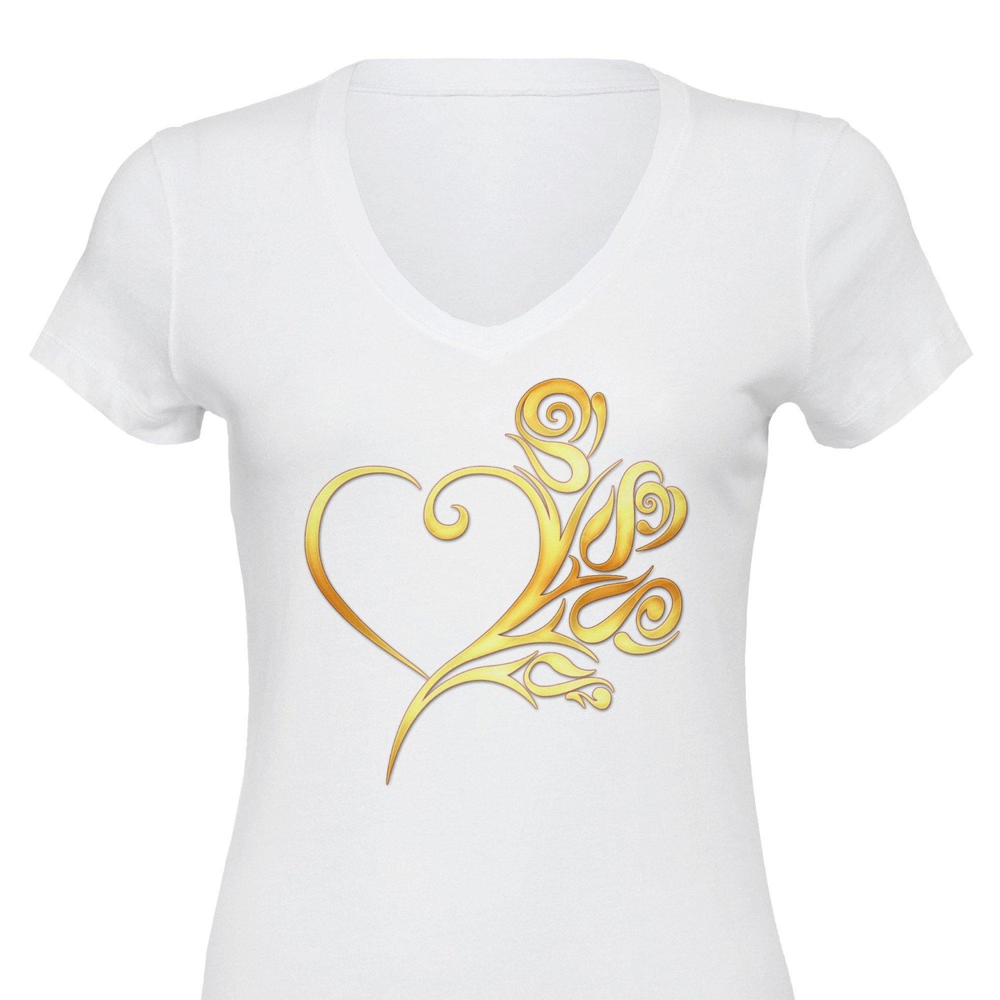 Rose Gold Heart and Roses Tribal Premium Womens V-Neck T-shirt - Schoppix Gifts