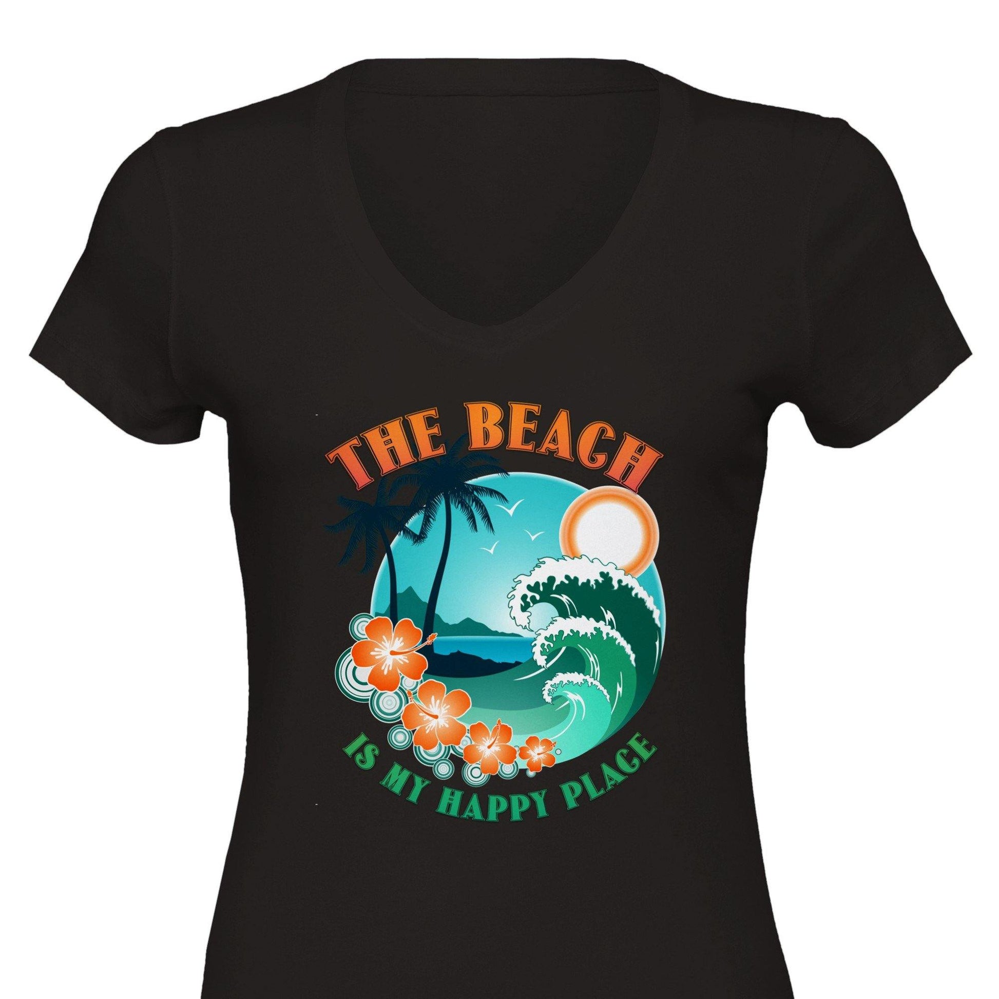 The Beach is my Happy Place Premium Womens V-Neck T-shirt - Schoppix Gifts
