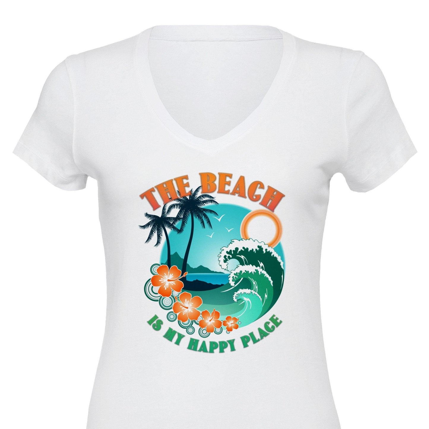 The Beach is my Happy Place Premium Womens V-Neck T-shirt - Schoppix Gifts