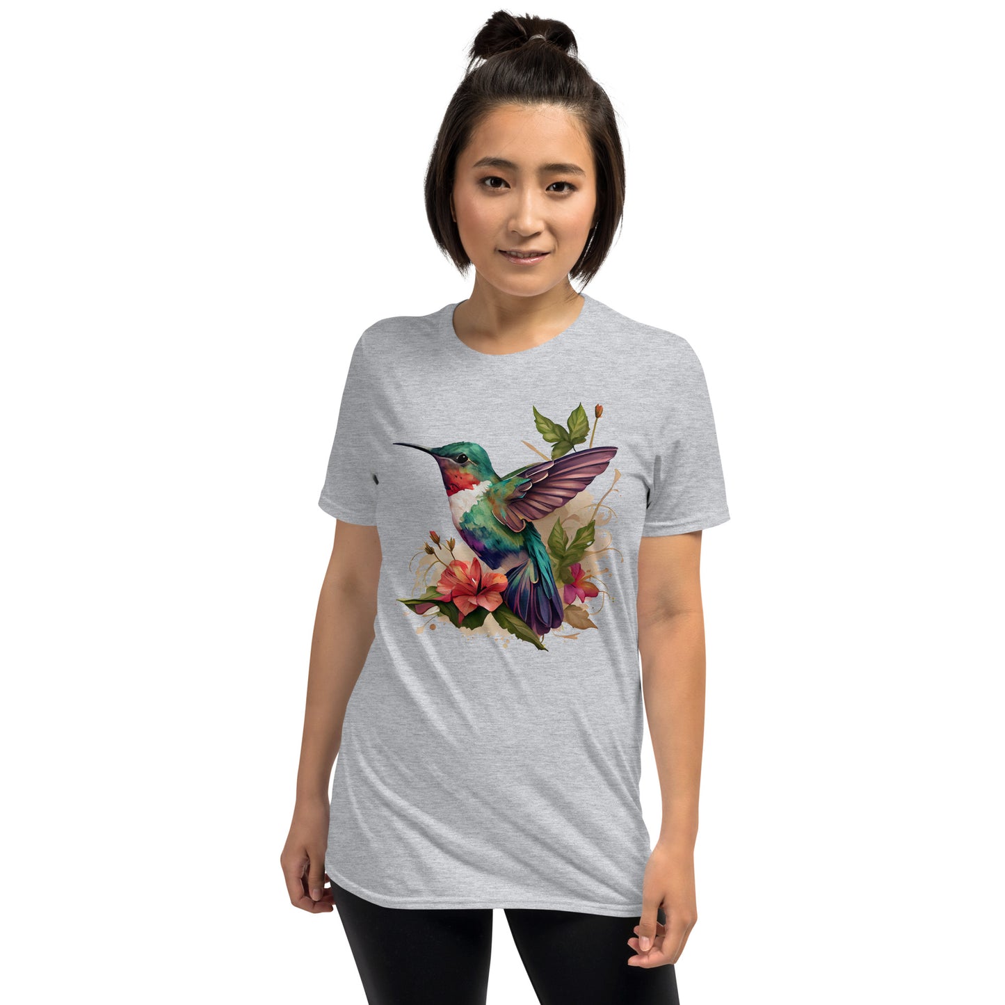 Beautiful Floral Hummingbird Art Short-Sleeve Unisex T-Shirt