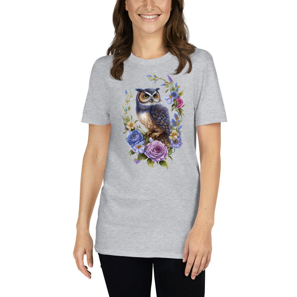 Beautiful Watercolor Floral Owl Art Short-Sleeve Unisex T-Shirt