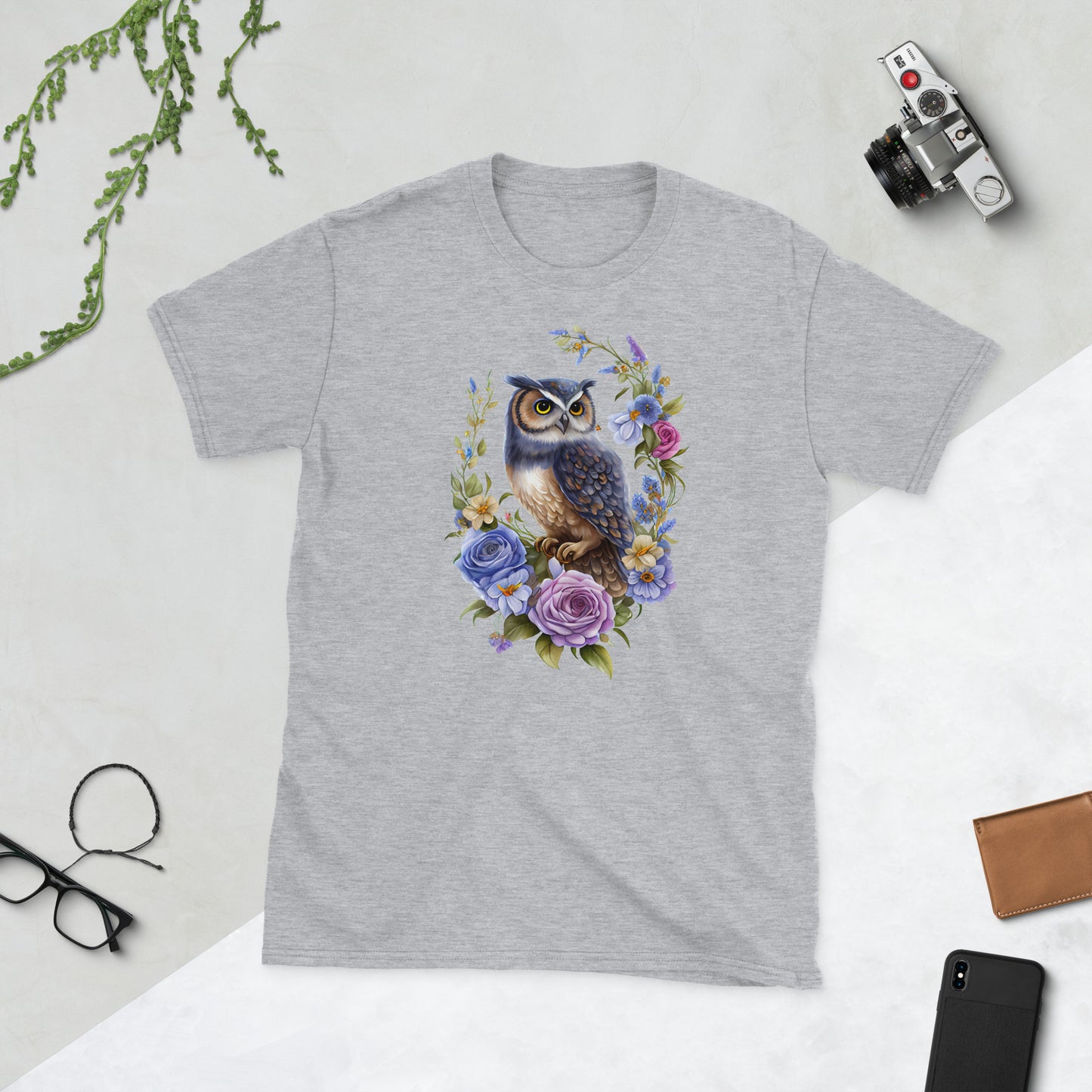 Beautiful Watercolor Floral Owl Art Short-Sleeve Unisex T-Shirt