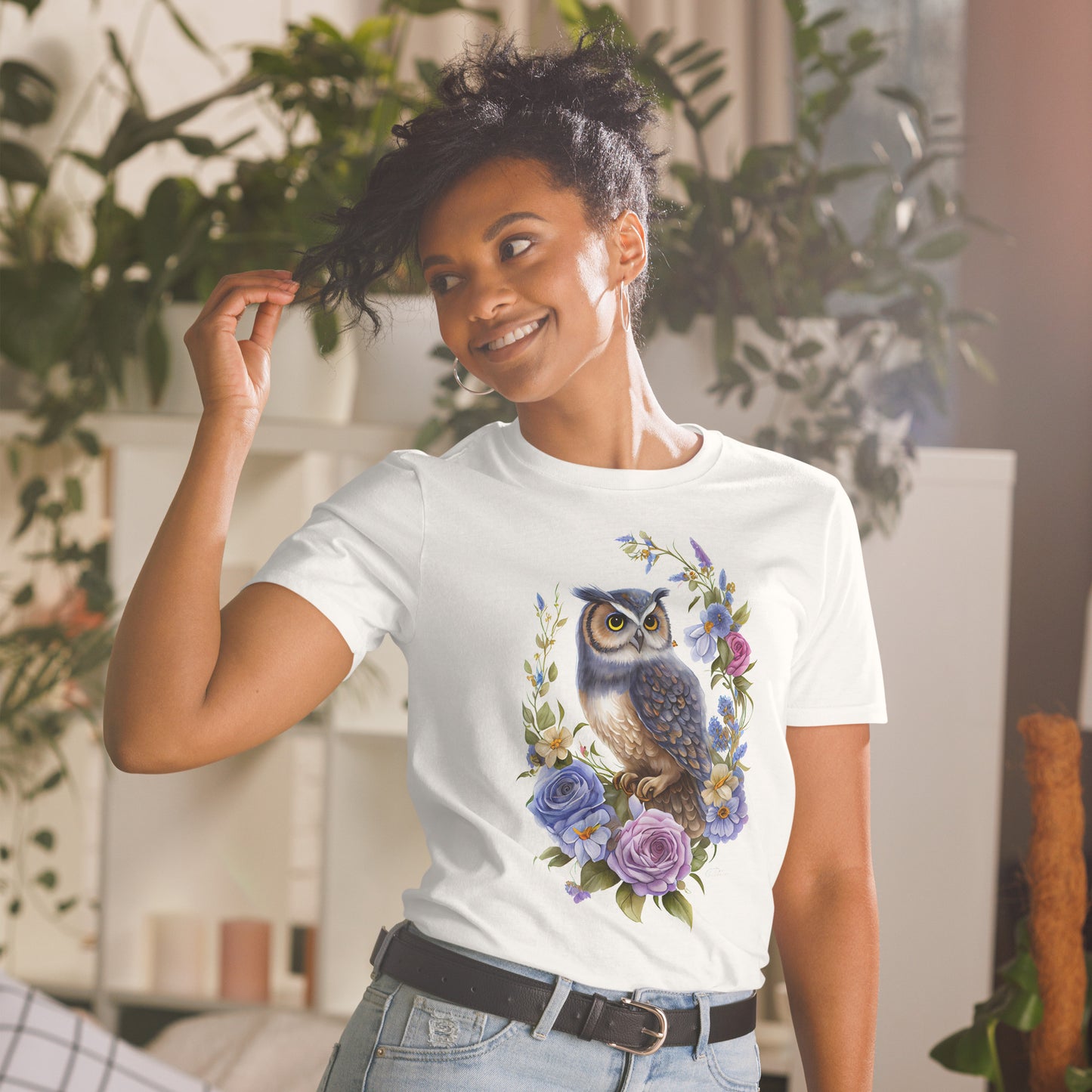 Beautiful Watercolor Floral Owl Art Short-Sleeve Unisex T-Shirt