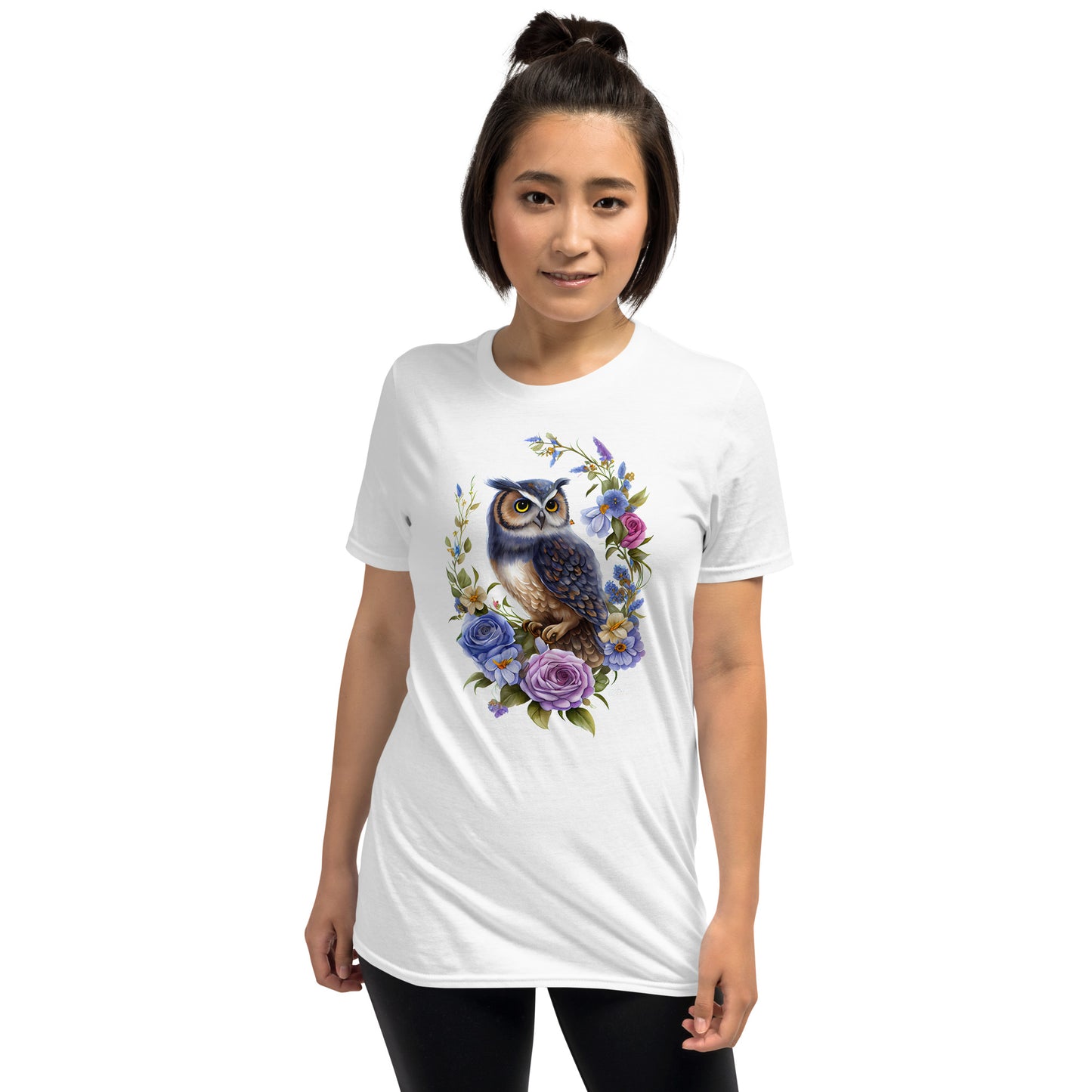 Beautiful Watercolor Floral Owl Art Short-Sleeve Unisex T-Shirt