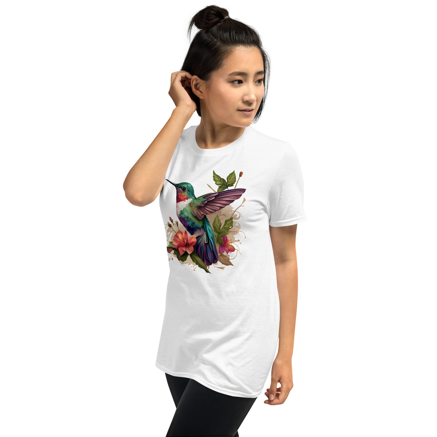 Beautiful Floral Hummingbird Art Short-Sleeve Unisex T-Shirt